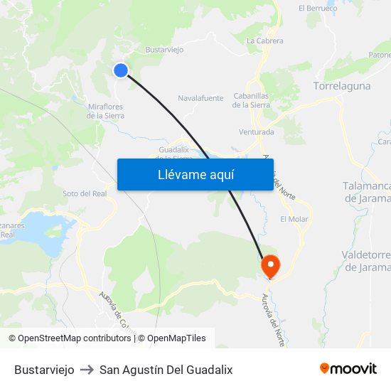 Bustarviejo to San Agustín Del Guadalix map