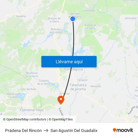 Prádena Del Rincón to San Agustín Del Guadalix map