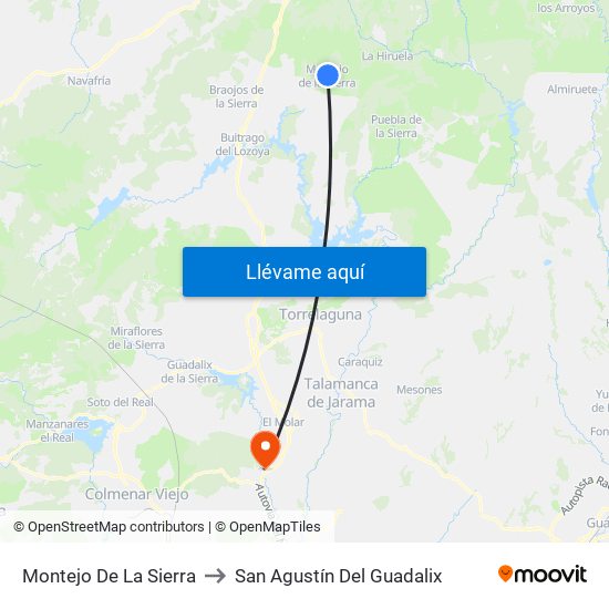 Montejo De La Sierra to San Agustín Del Guadalix map