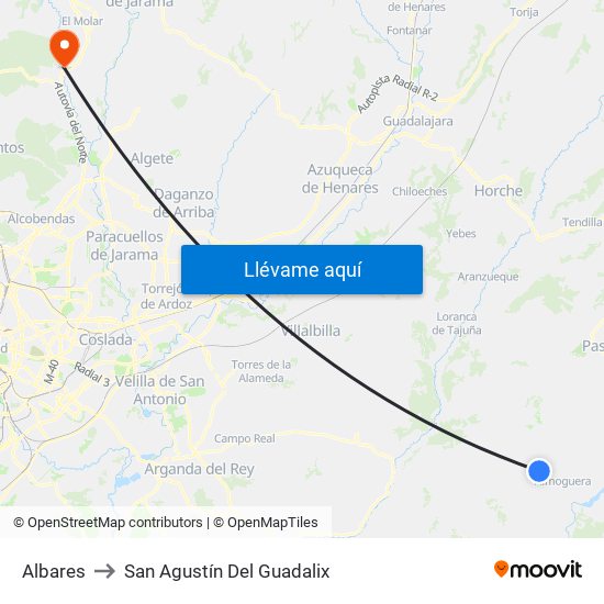 Albares to San Agustín Del Guadalix map
