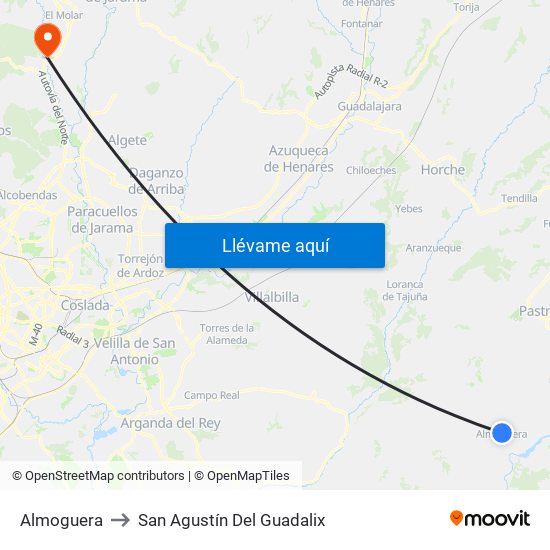 Almoguera to San Agustín Del Guadalix map