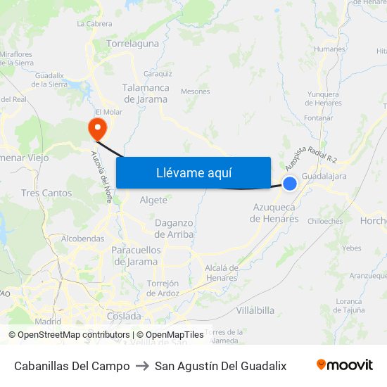 Cabanillas Del Campo to San Agustín Del Guadalix map
