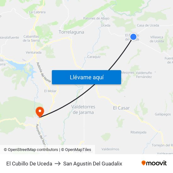 El Cubillo De Uceda to San Agustín Del Guadalix map