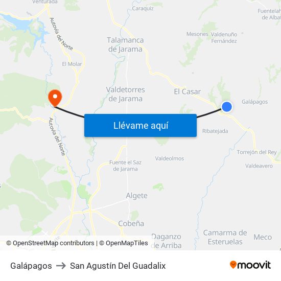 Galápagos to San Agustín Del Guadalix map