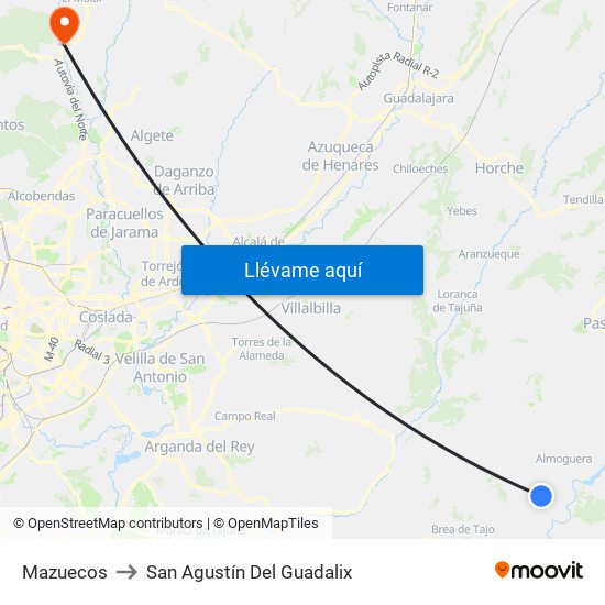 Mazuecos to San Agustín Del Guadalix map