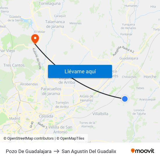 Pozo De Guadalajara to San Agustín Del Guadalix map
