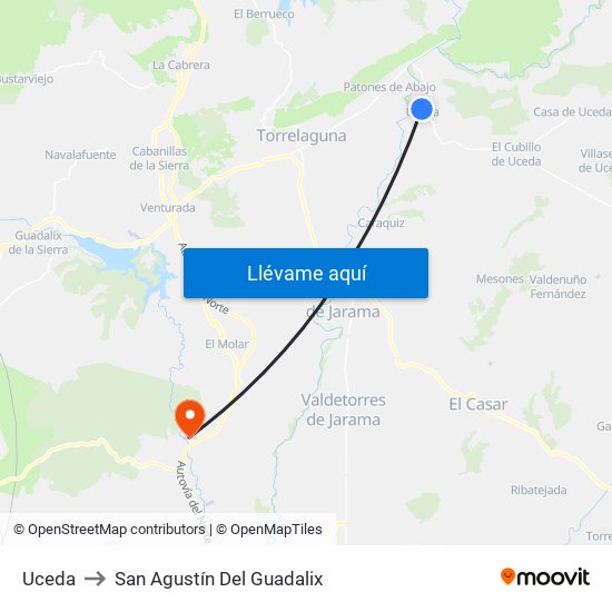 Uceda to San Agustín Del Guadalix map