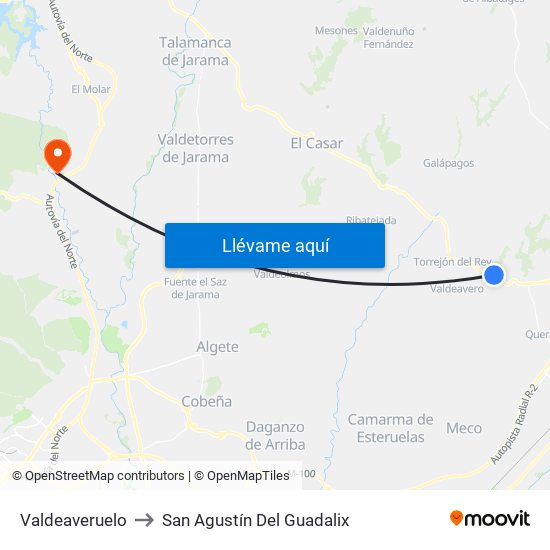 Valdeaveruelo to San Agustín Del Guadalix map