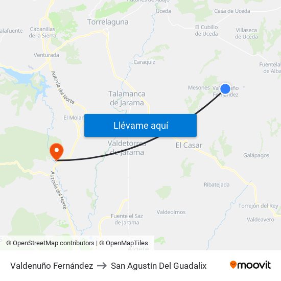 Valdenuño Fernández to San Agustín Del Guadalix map