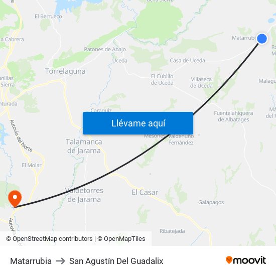 Matarrubia to San Agustín Del Guadalix map