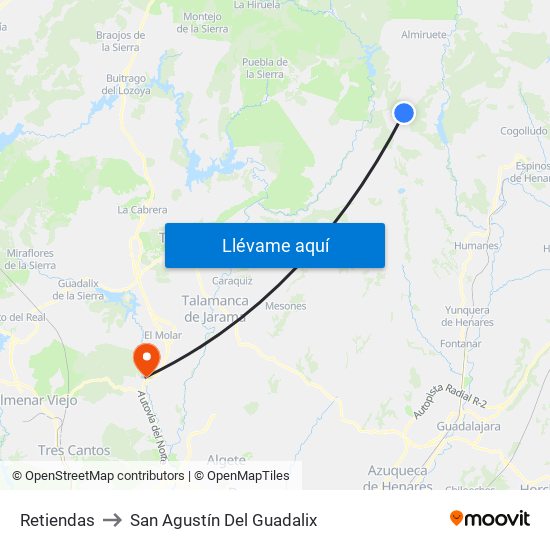 Retiendas to San Agustín Del Guadalix map