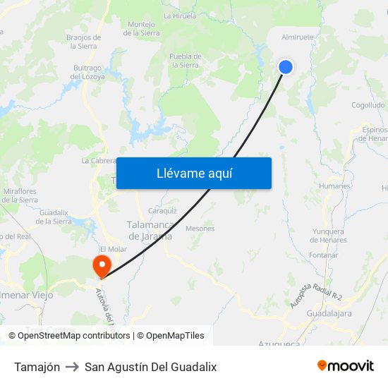 Tamajón to San Agustín Del Guadalix map