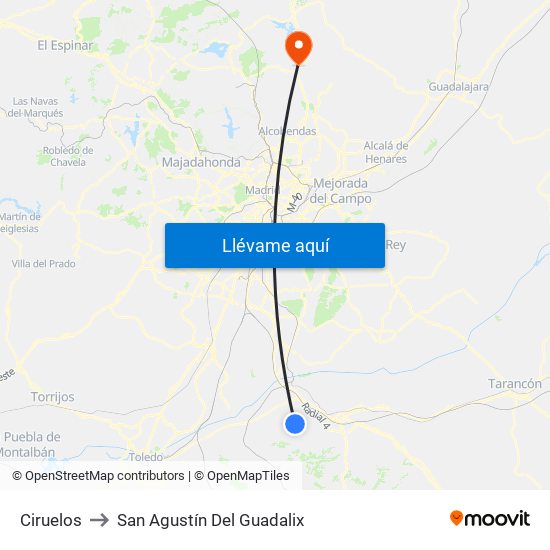 Ciruelos to San Agustín Del Guadalix map