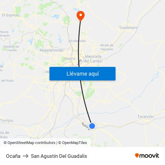 Ocaña to San Agustín Del Guadalix map