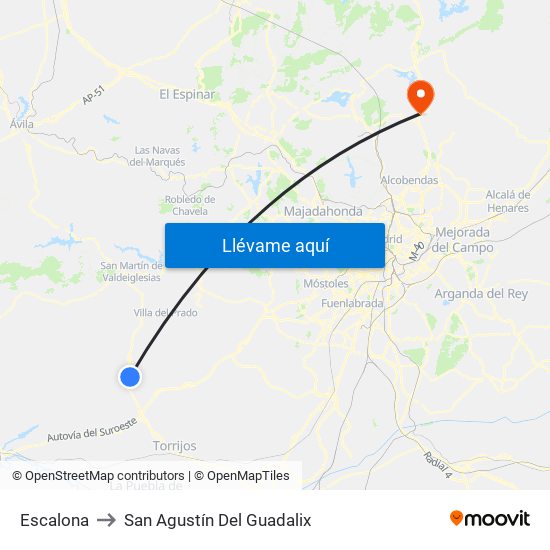 Escalona to San Agustín Del Guadalix map