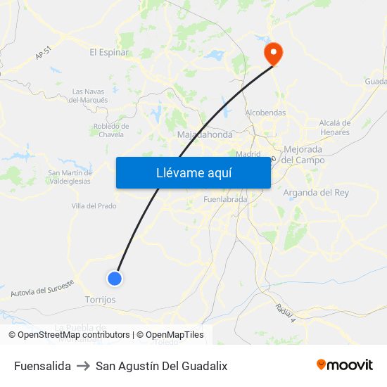 Fuensalida to San Agustín Del Guadalix map