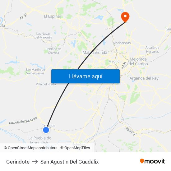 Gerindote to San Agustín Del Guadalix map