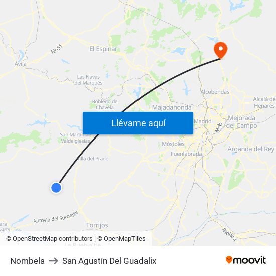 Nombela to San Agustín Del Guadalix map