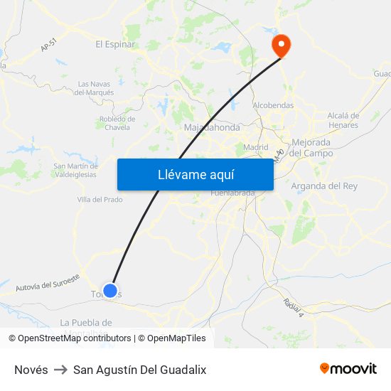 Novés to San Agustín Del Guadalix map