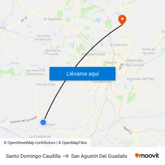 Santo Domingo-Caudilla to San Agustín Del Guadalix map