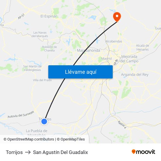 Torrijos to San Agustín Del Guadalix map
