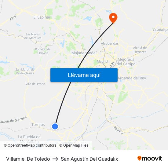 Villamiel De Toledo to San Agustín Del Guadalix map