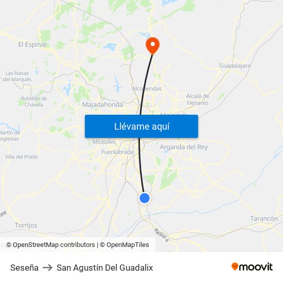 Seseña to San Agustín Del Guadalix map
