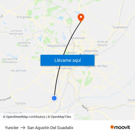 Yuncler to San Agustín Del Guadalix map