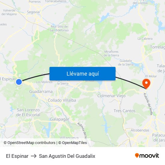 El Espinar to San Agustín Del Guadalix map