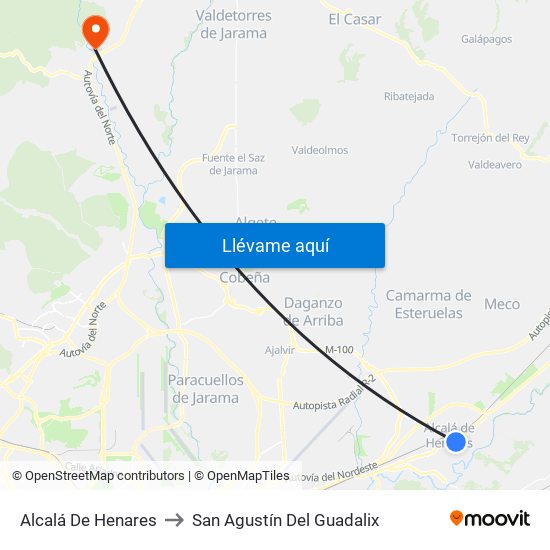 Alcalá De Henares to San Agustín Del Guadalix map