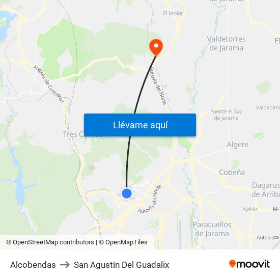 Alcobendas to San Agustín Del Guadalix map