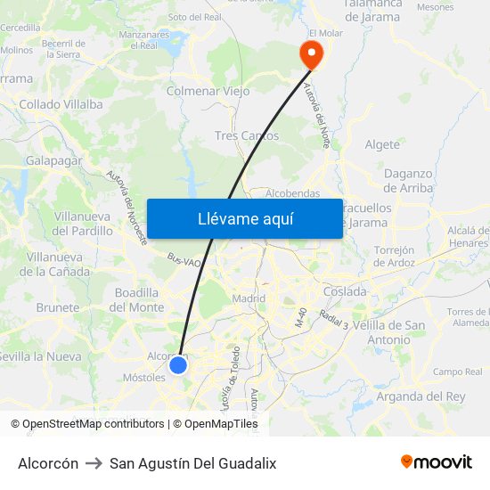 Alcorcón to San Agustín Del Guadalix map