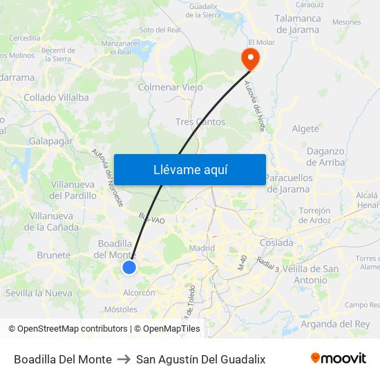 Boadilla Del Monte to San Agustín Del Guadalix map
