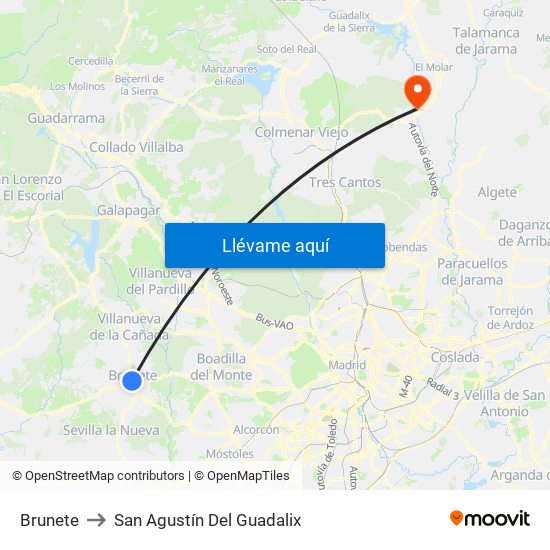 Brunete to San Agustín Del Guadalix map