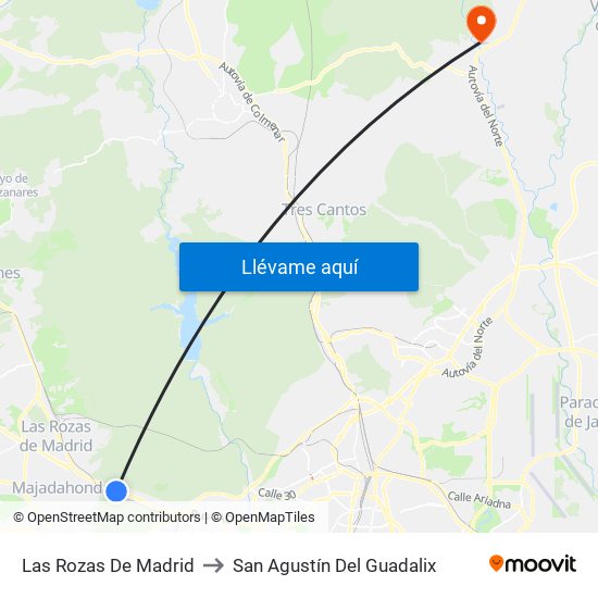 Las Rozas De Madrid to San Agustín Del Guadalix map