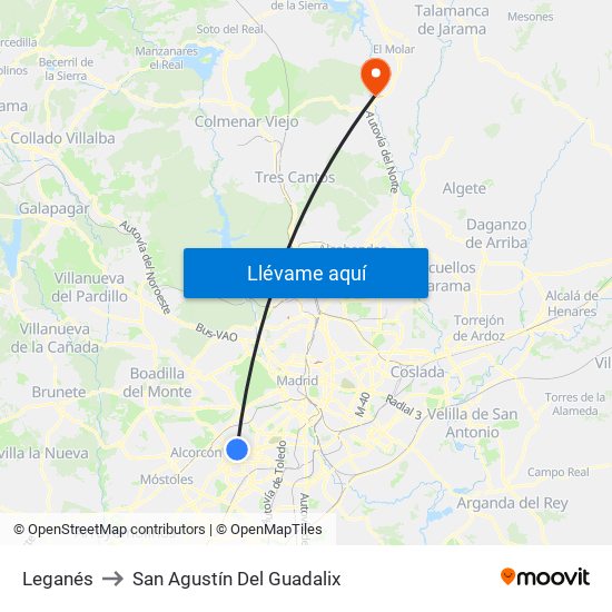 Leganés to San Agustín Del Guadalix map