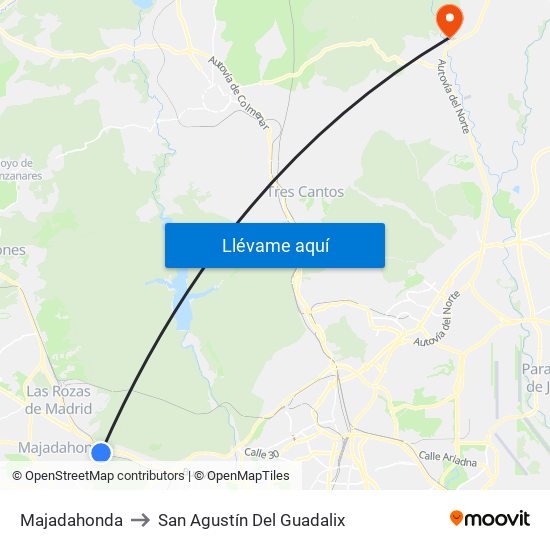 Majadahonda to San Agustín Del Guadalix map
