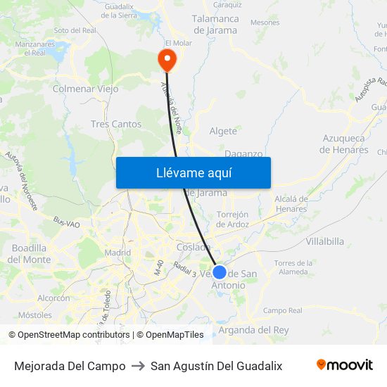 Mejorada Del Campo to San Agustín Del Guadalix map