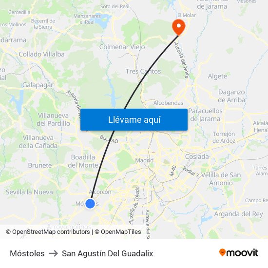 Móstoles to San Agustín Del Guadalix map