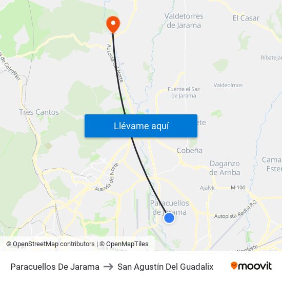 Paracuellos De Jarama to San Agustín Del Guadalix map