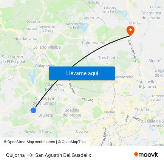 Quijorna to San Agustín Del Guadalix map