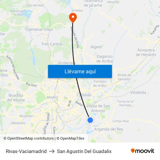 Rivas-Vaciamadrid to San Agustín Del Guadalix map