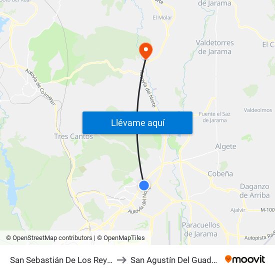 San Sebastián De Los Reyes to San Agustín Del Guadalix map