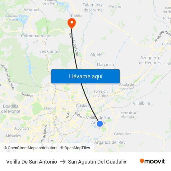 Velilla De San Antonio to San Agustín Del Guadalix map