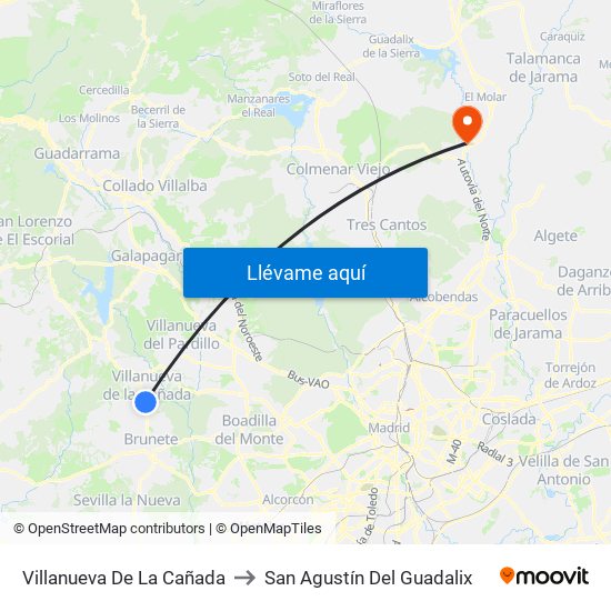Villanueva De La Cañada to San Agustín Del Guadalix map