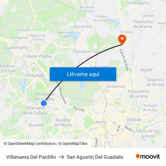 Villanueva Del Pardillo to San Agustín Del Guadalix map