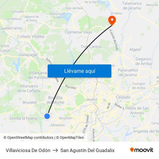 Villaviciosa De Odón to San Agustín Del Guadalix map