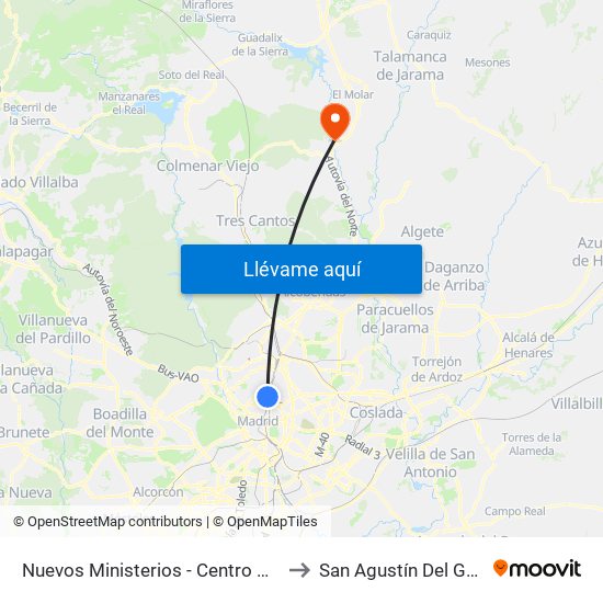 Nuevos Ministerios - Centro Comercial to San Agustín Del Guadalix map