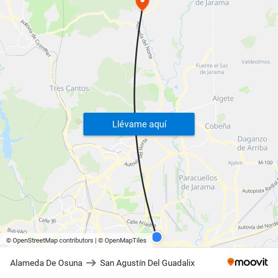 Alameda De Osuna to San Agustín Del Guadalix map