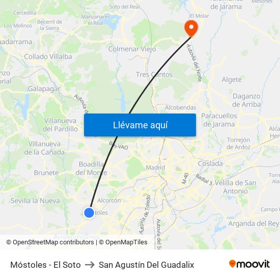 Móstoles - El Soto to San Agustín Del Guadalix map